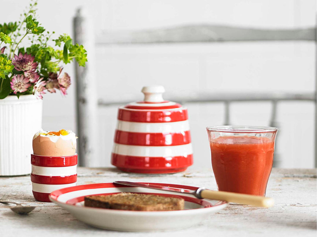 Cornishware Striped covered sugar Pot - red