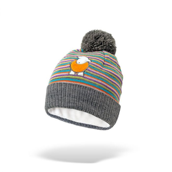 Herdy Multi-Colored Striped Bobble Hat