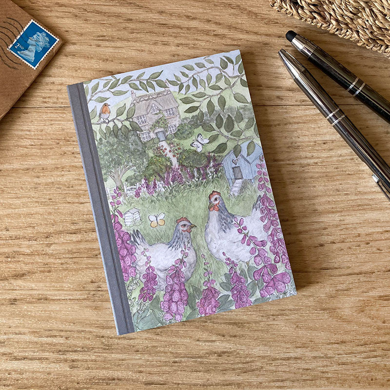 Mosney Mill Hens in Foxgloves A6 Notepad