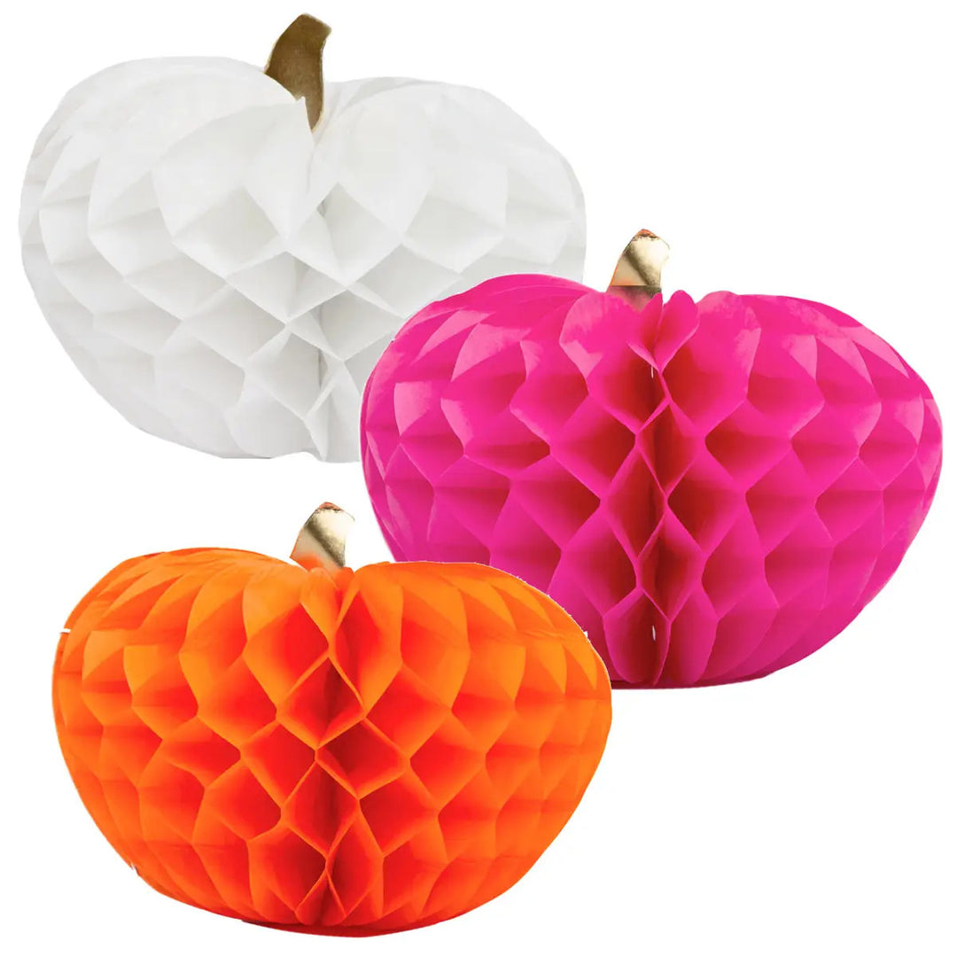 Pumpkin Honeycomb Decorations - 3 pack