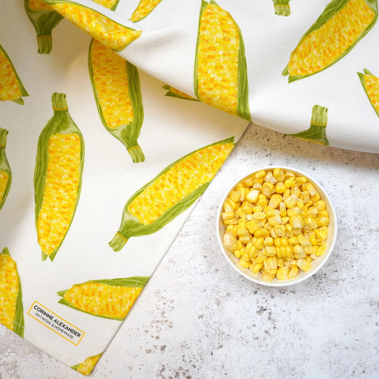 Sweeetcorn Cotton Tea Towel by Corinne Alexander.