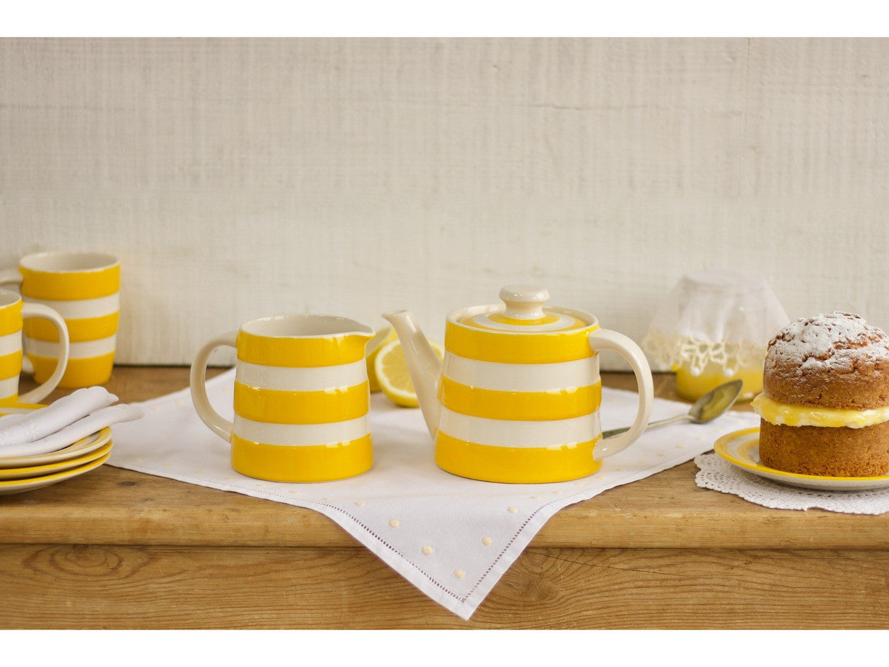 Cornishware Striped Classic Teapot - yellow