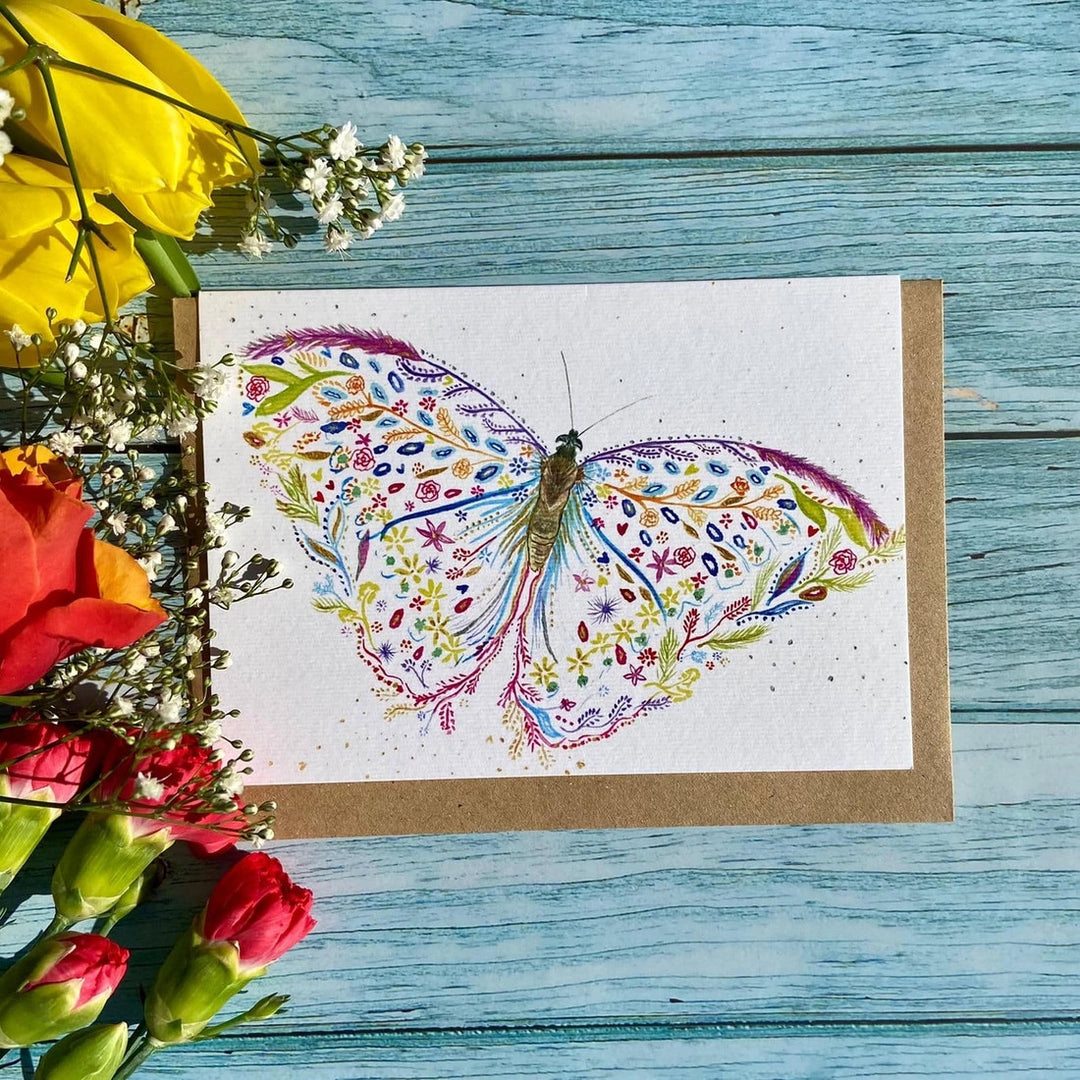 Blossom the Butterfly Greetings Eco Card by Jen Winnett