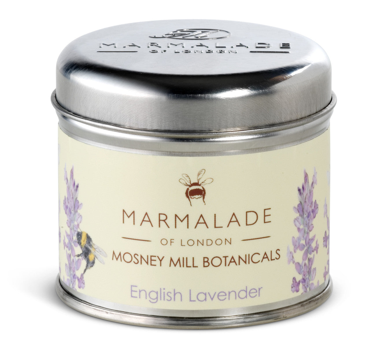 English Lavender medium tin candle from Mosney Mill and Marmalade of London.