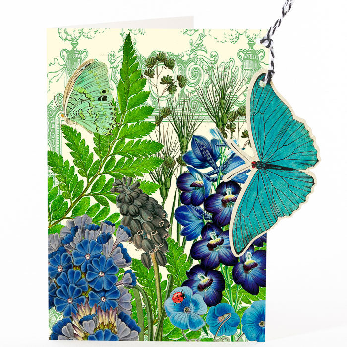 Blue Garden Butterfly Hanging Fandangle card by Madame Treacle.