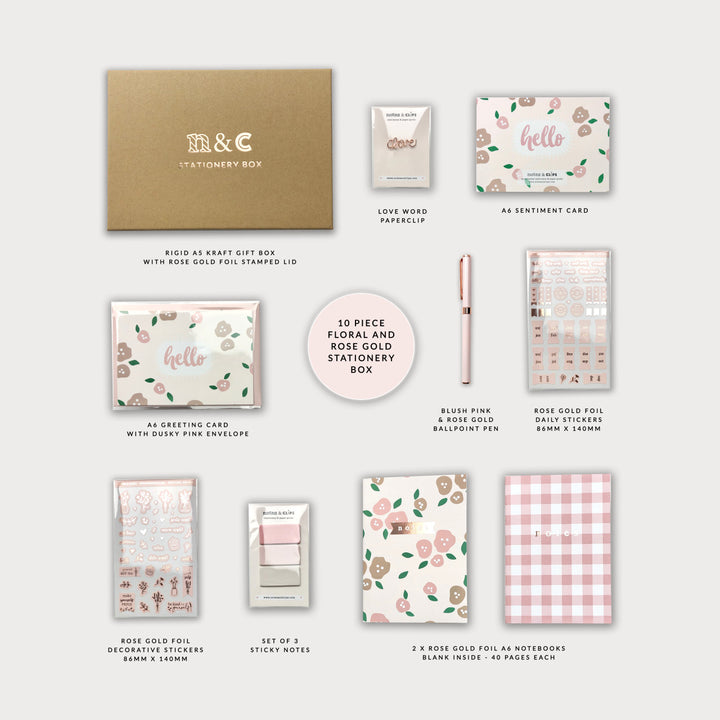 Notes & Clips Floral & Rose Gold Stationery Box