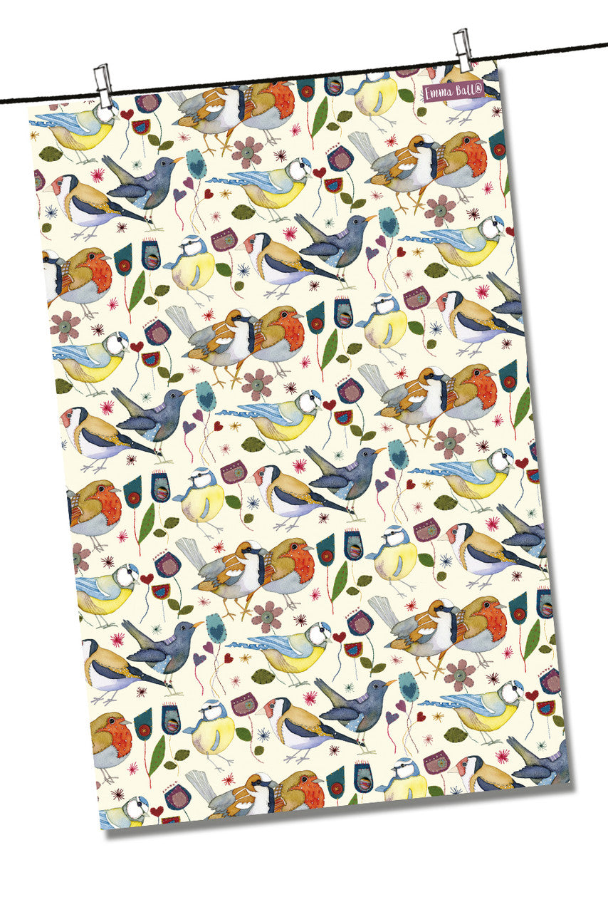 Stitched Birdies 100% Cotton Tea Towel from Emma Ball.