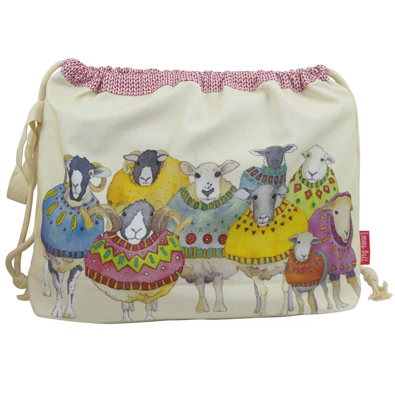 Sheep in Sweaters Drawstring Cotton Bag from Emma Ball.