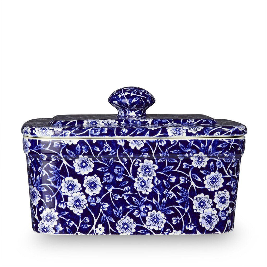Burleigh Blue Calico Pottery Butter Dish. Handmade in England.