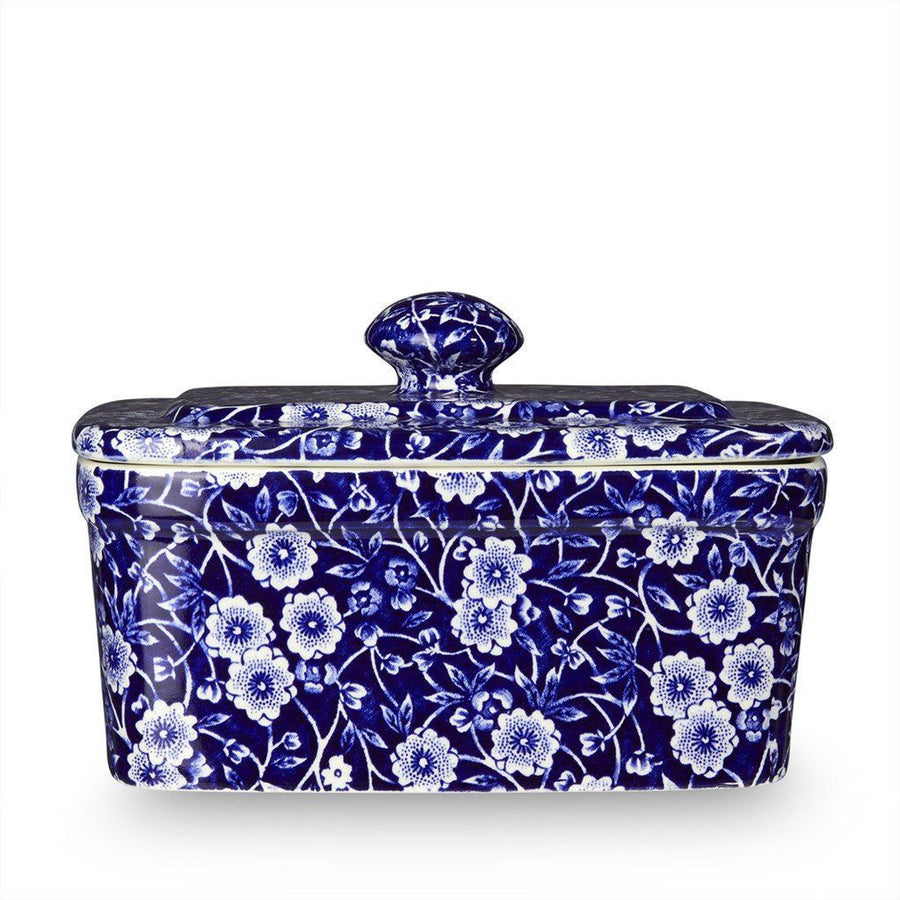 Burleigh Blue Calico Pottery Butter Dish. Handmade in England.