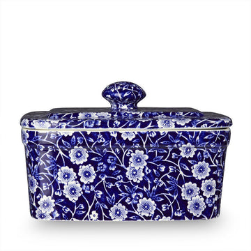 Burleigh Blue Calico Pottery Butter Dish. Handmade in England. Image