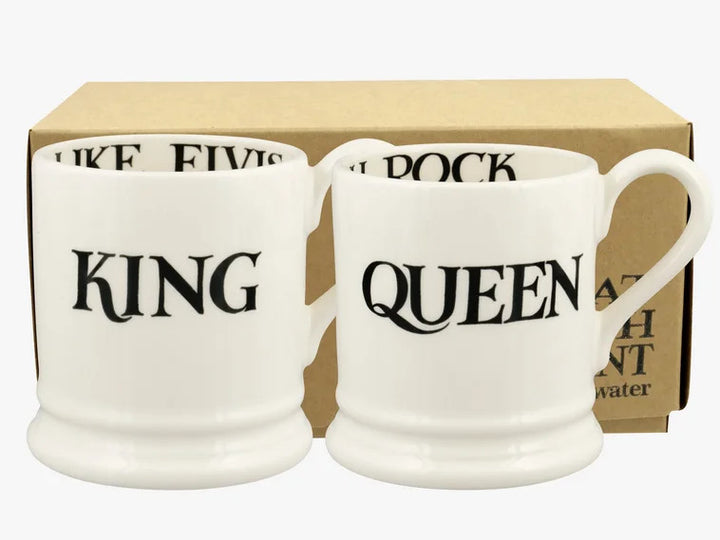 Black Toast King & Queen set of 2 half pint mugs from Emma Bridgewater.