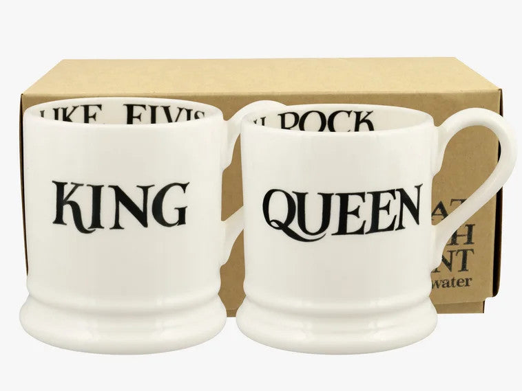 Black Toast King & Queen set of 2 half pint mugs from Emma Bridgewater.