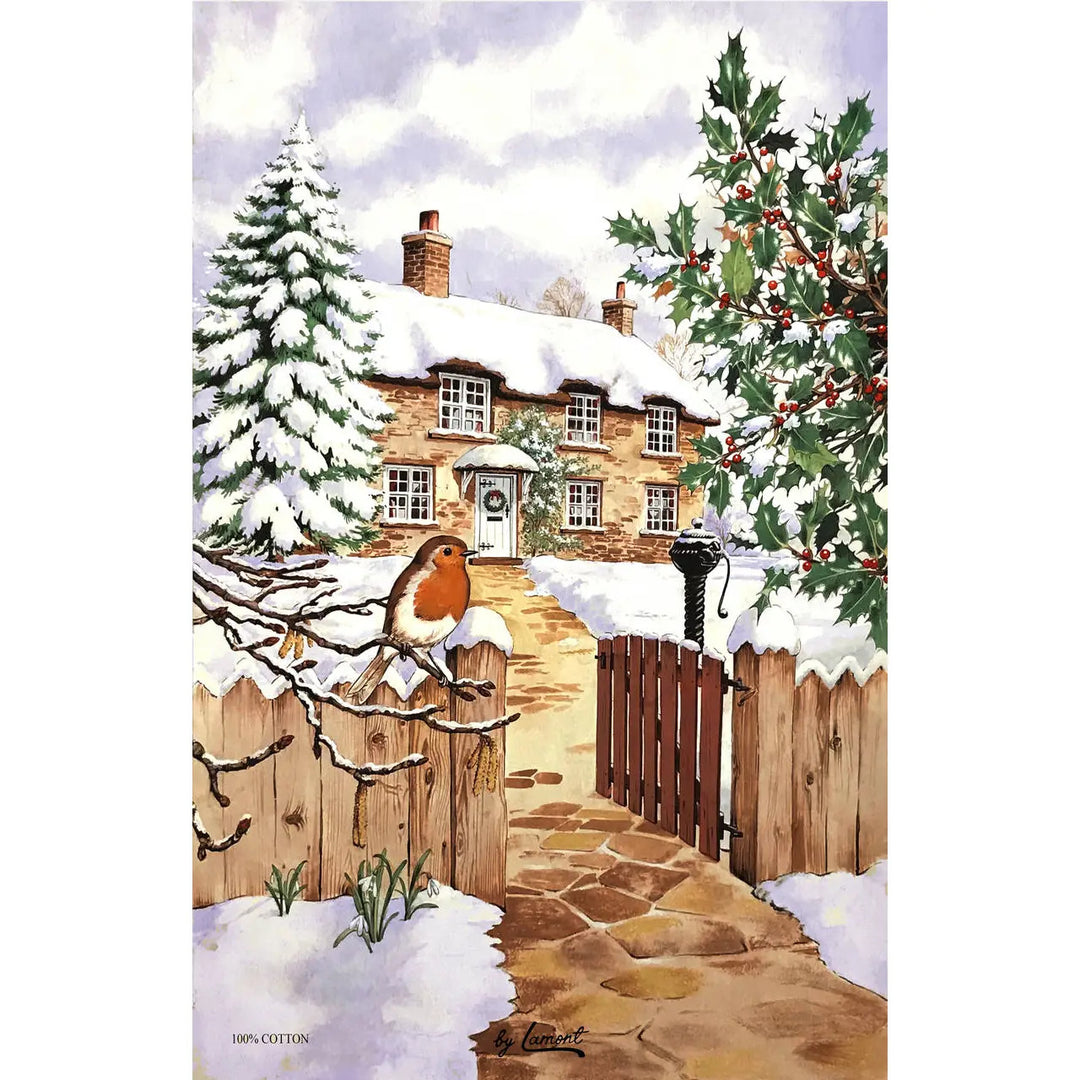 Christmas House Cotton Tea Towel by Samuel Lamont.