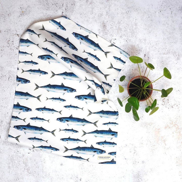 Mackerel Tea Towel by Corinne Alexander.