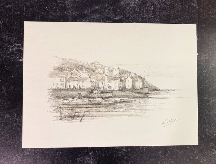 The Fishing Village Print by British Artist Sean Webb - Black & White