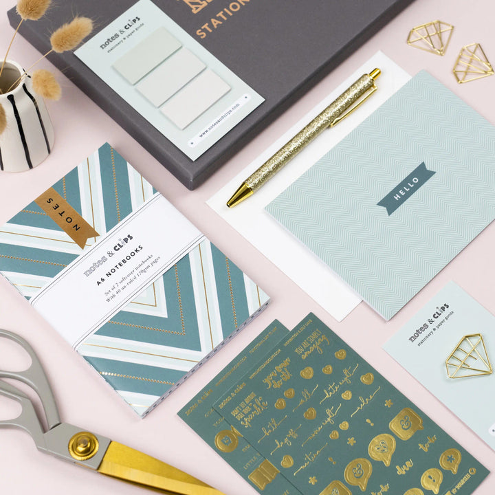 Green and Gold Stationery Box by Notes & Clips.