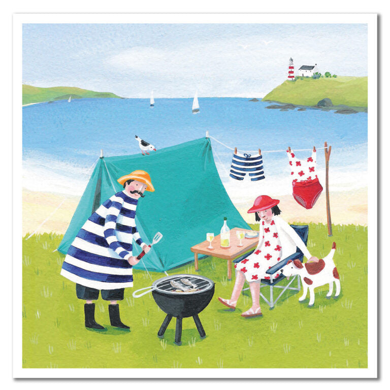 Camping by the Beach Greetings Card by Emma Ball