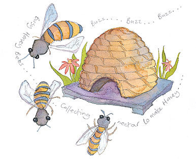 Bees & Hive Framed Print - Limited edition by British Artist Emma Ball