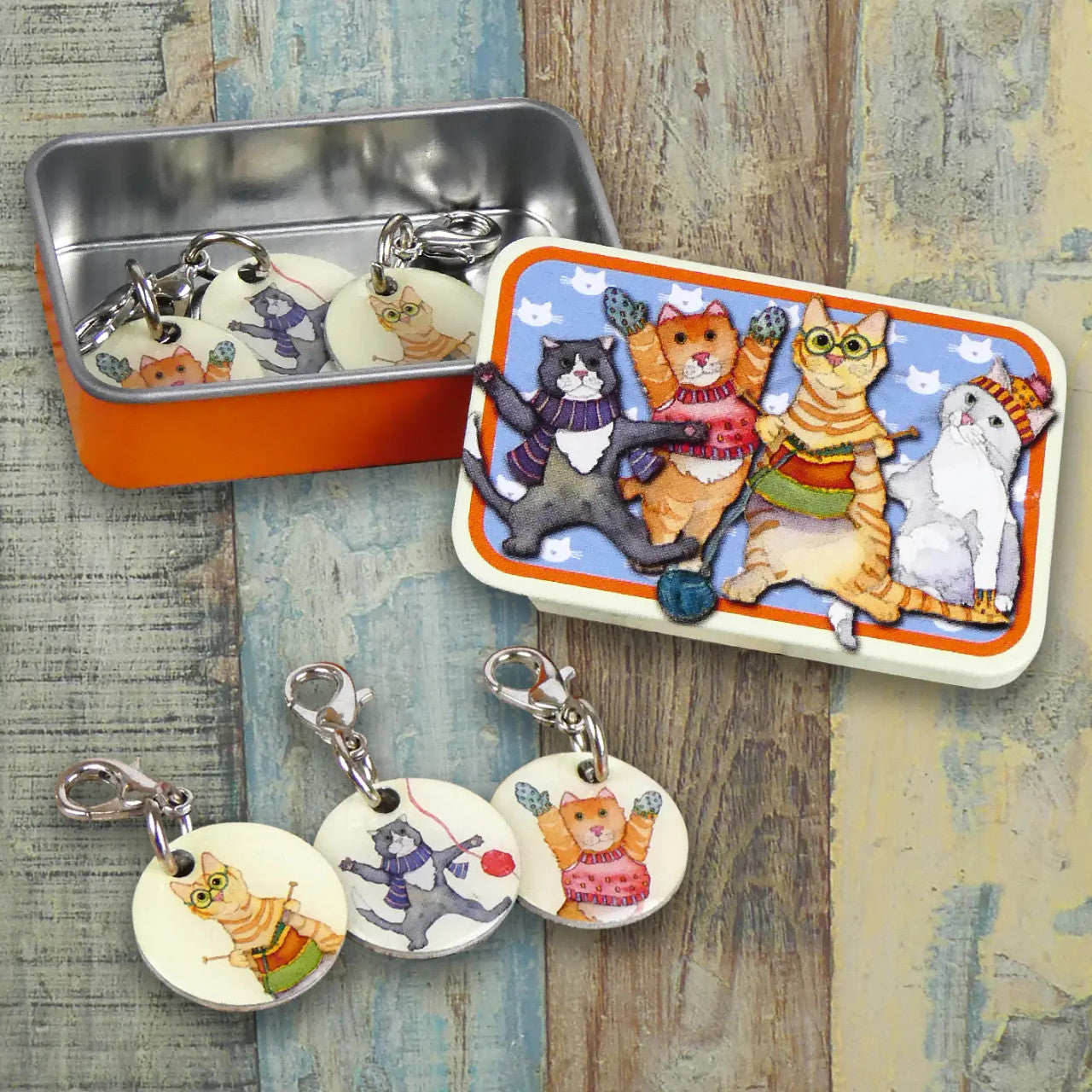 Kittens Set of 6 Stitch Crochet Markers in a Pocket Tin from Emma Ball.