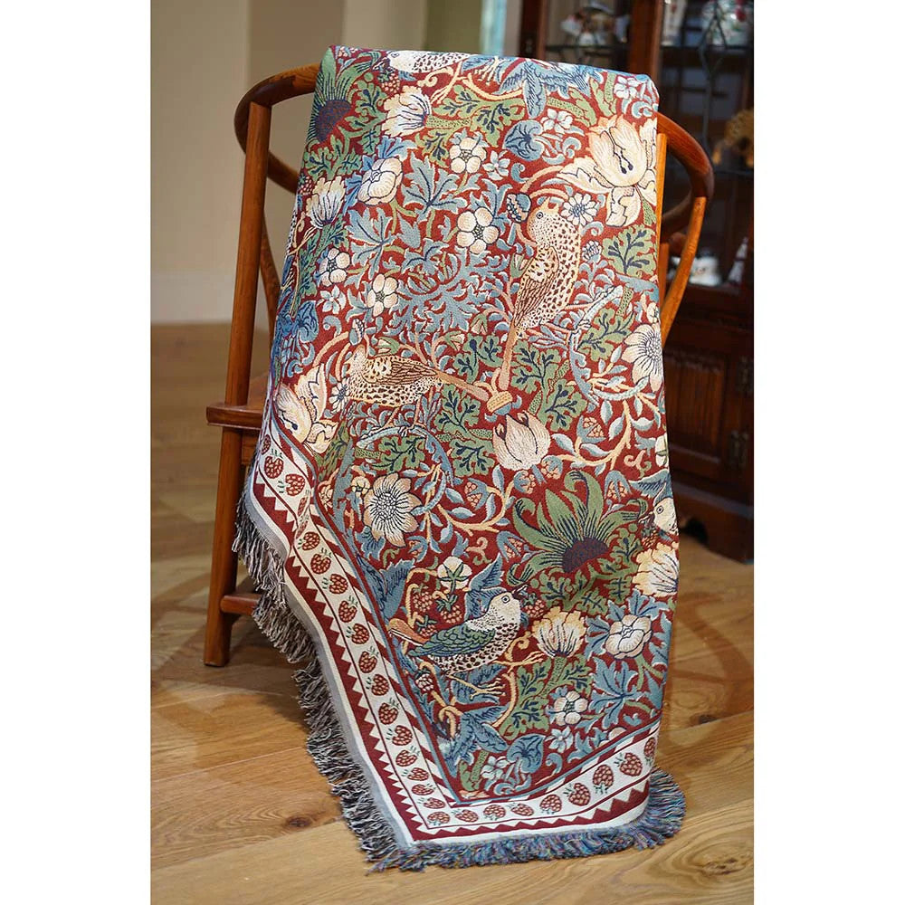William Morris Strawberry Thief Red Tapestry Throw.