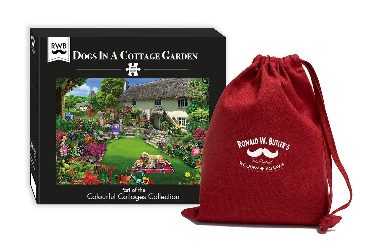 Dogs in a Cottage Garden 300 Piece Wooden Puzzle.