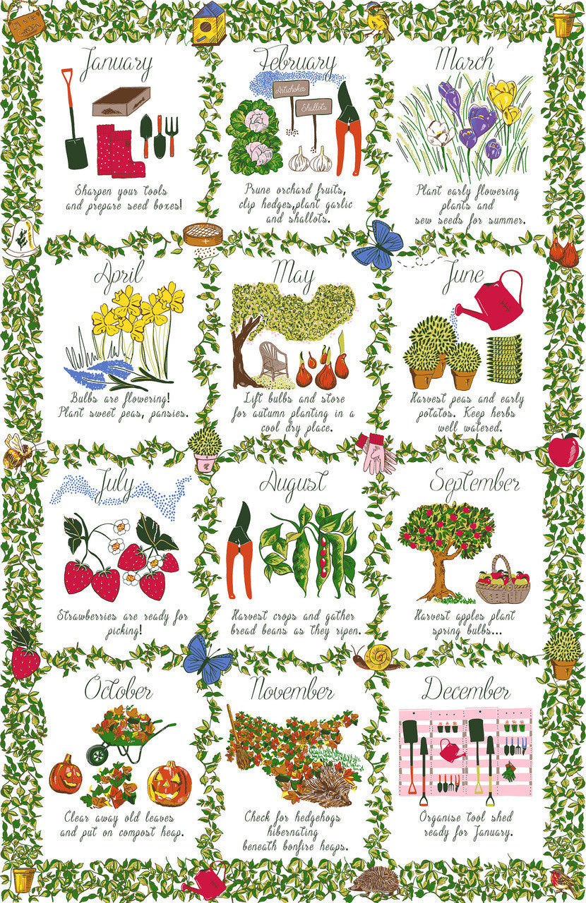 Gardeners Calendar Ulster Weavers 100% cotton Tea towel.