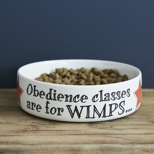 Pottery Obedience Classes are For Wimps Pet Bowl from Sweet William Designs.