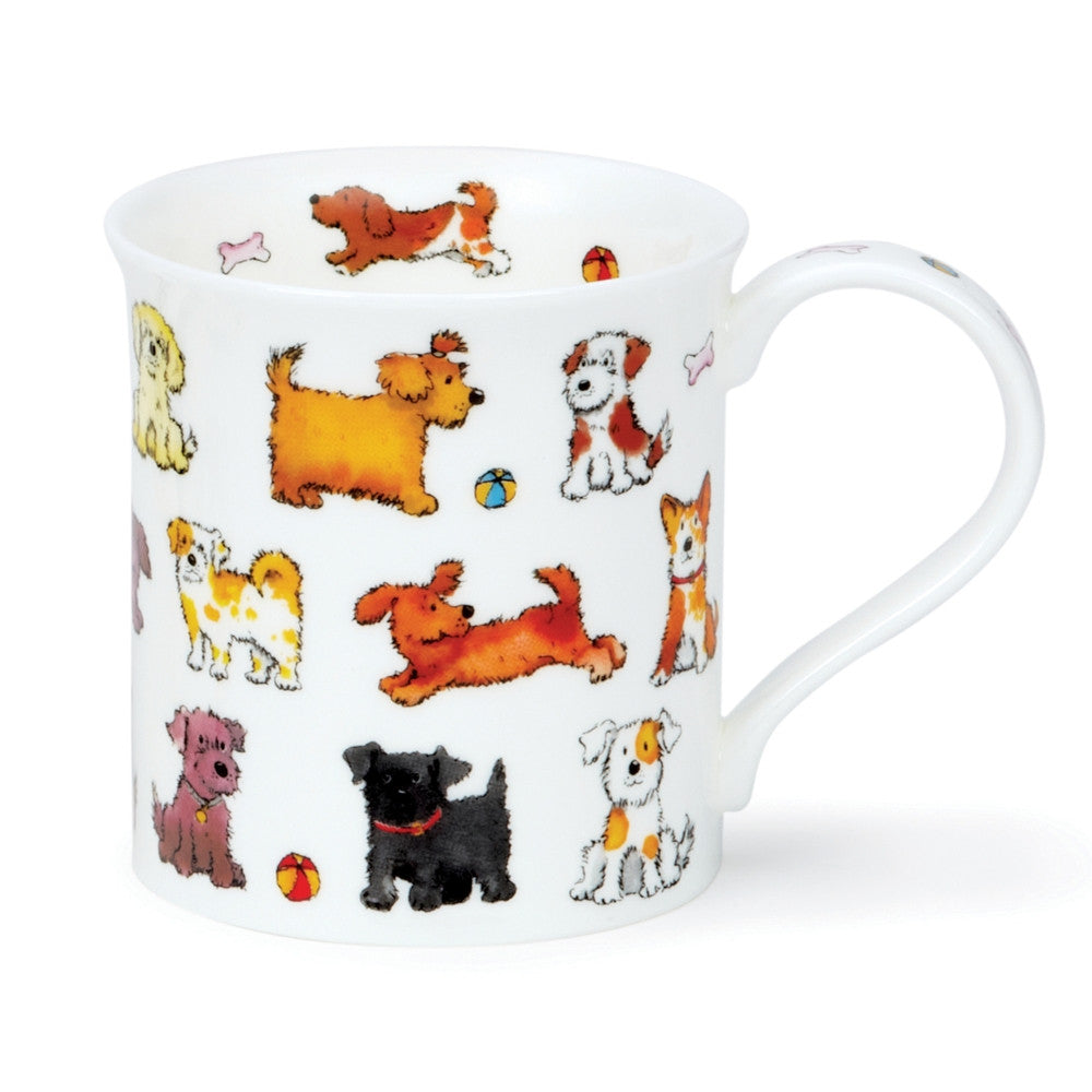 Dunoon bone china Bute Playful Pups Mug. Handmade in England.
