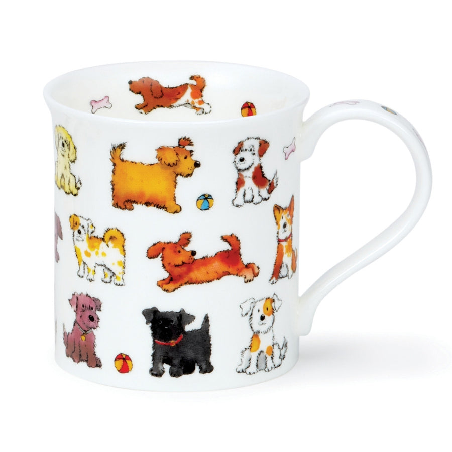 Dunoon bone china Bute Playful Pups Mug. Handmade in England.