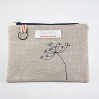 Seed Head Flat Embroidered Purse with Keyring by Poppy Treffry.