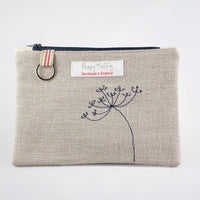 Seed Head Flat Embroidered Purse with Keyring by Poppy Treffry.