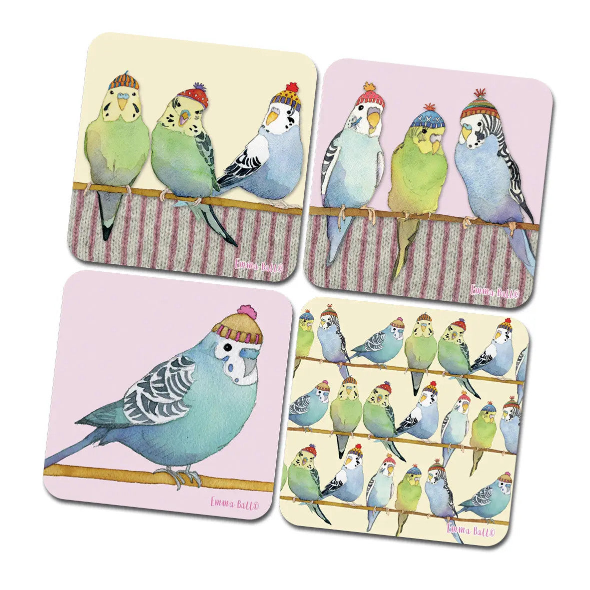 Budgies in Beanies Coasters - Set of 4 from Emma Ball