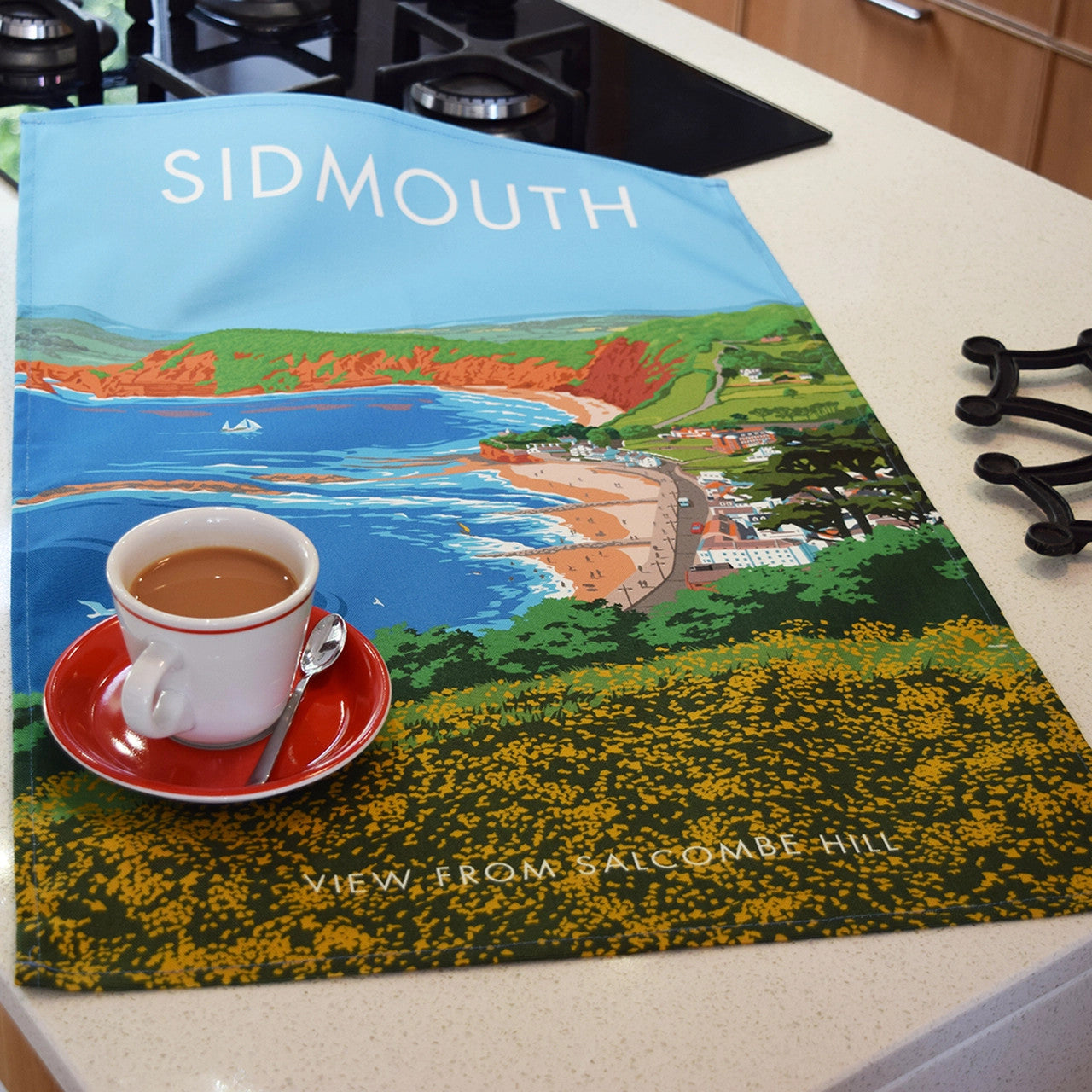 Sidmouth - View from Salcombe Hill Tea Towel by Town Towels.