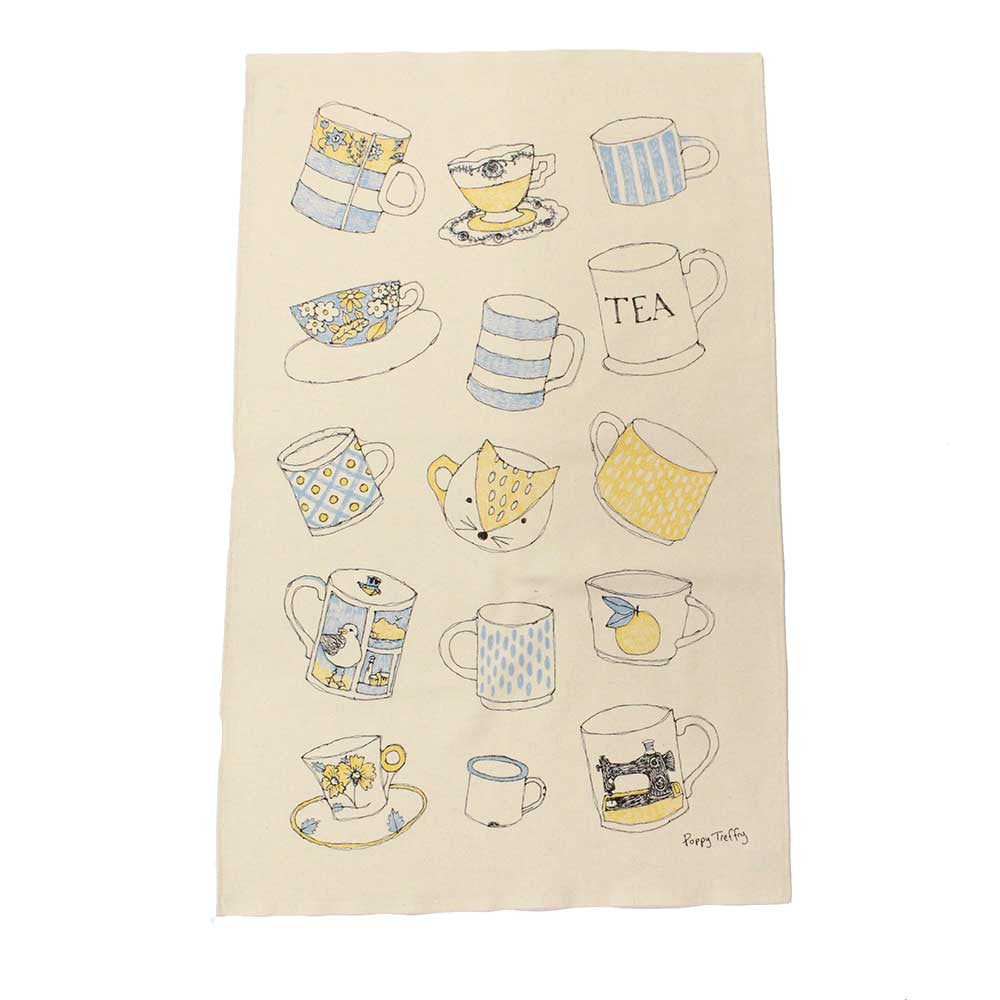 Poppy Treffry Cups and Mugs 100% cotton tea towel.