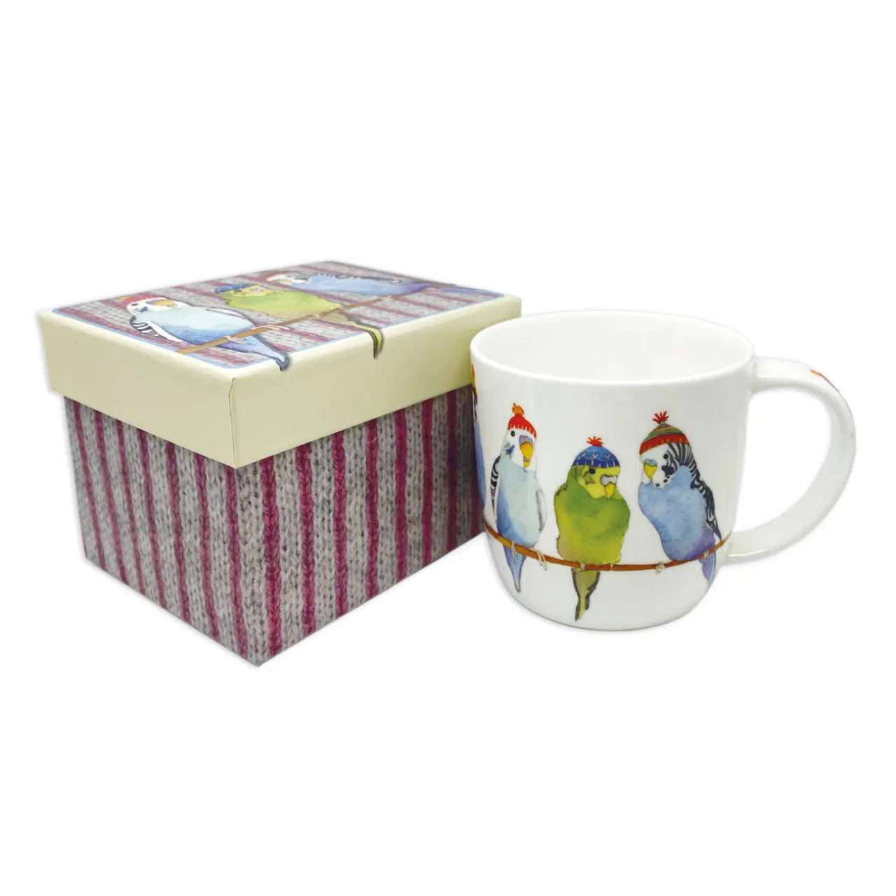 Budgies in Beanies Bone China Mug (boxed) by Emma Ball