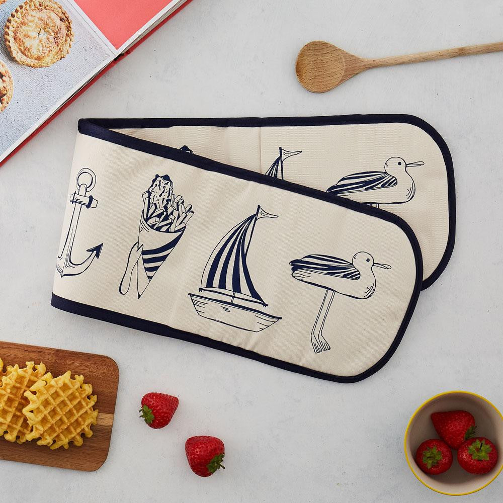 Nautical Beachscape Double Oven Glove from Victoria Eggs.