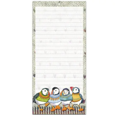 Woolly Puffins Lined Magnetic Pad by Emma Ball.