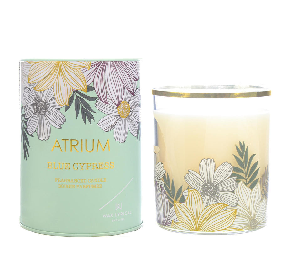 Atrium Blue Cypress Glass Candle by Wax Lyrical. Made in the UK.