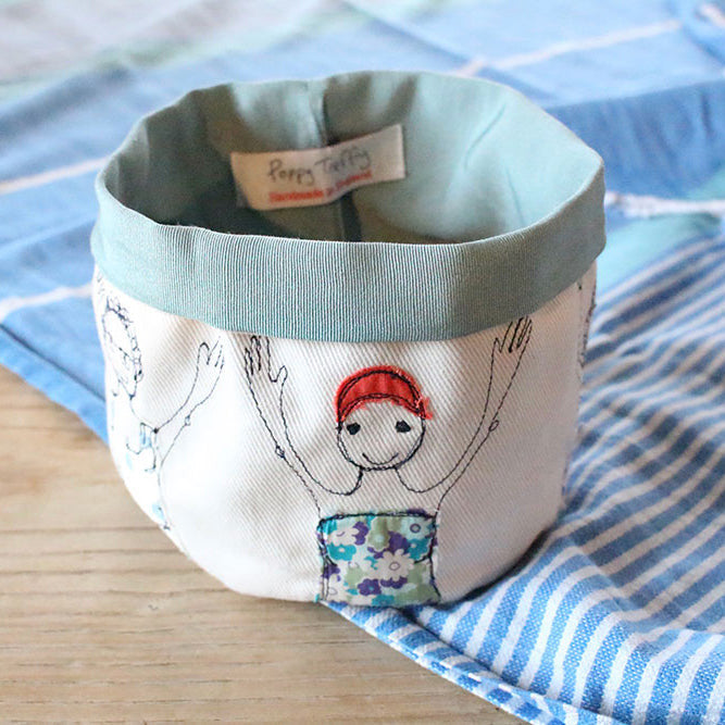 Bathers Embroidered small art pot by Poppy Treffry.