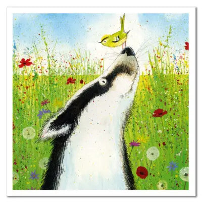 Badger and Goldcrest Greetings Card designed by Erik Heyman for Emma Ball.