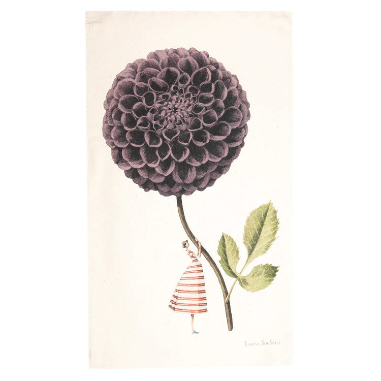 In Bloom Single Purple Dahlia Linen Tea Towel by Laura Stoddart