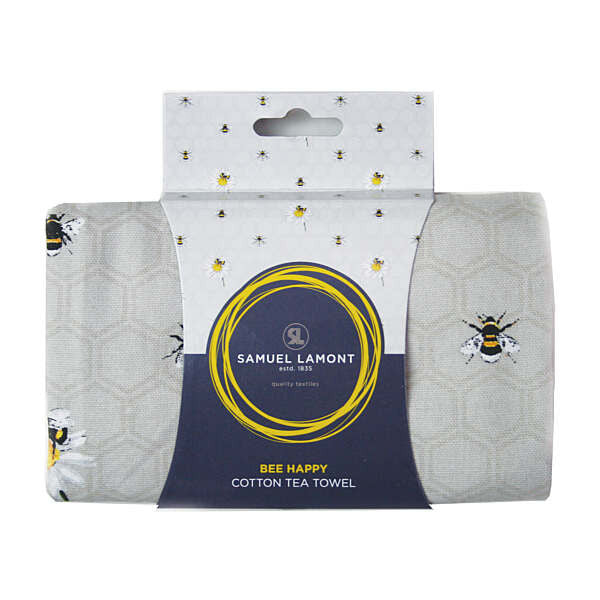 Bee Happy Cotton Tea Towel by Samuel Lamont.
