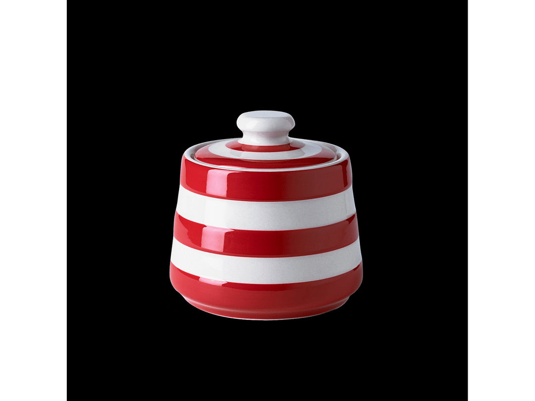 Cornishware Striped covered sugar Pot - red