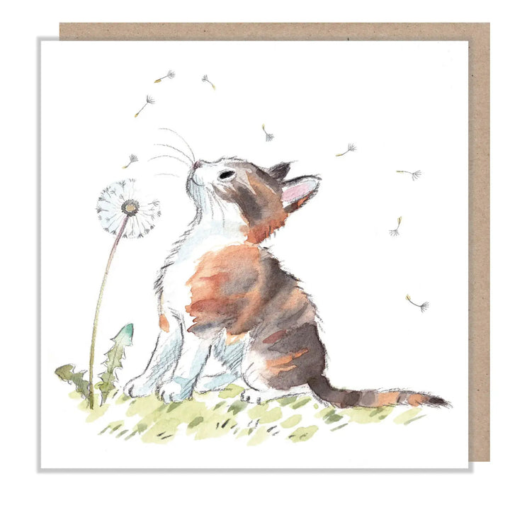 Cat with Dandelion Greetings Card by Paper Shed Design
