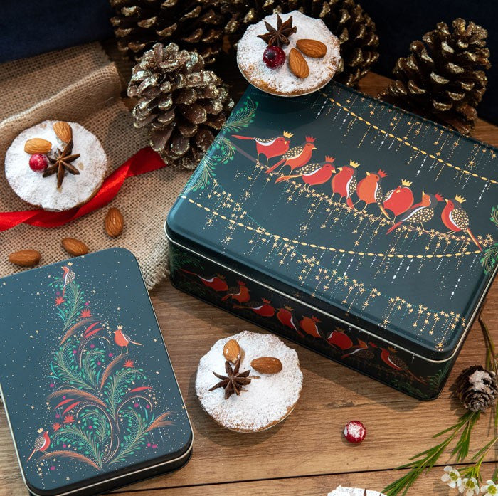 Christmas Robin Tree Small Rectangular Tin by Sara Miller