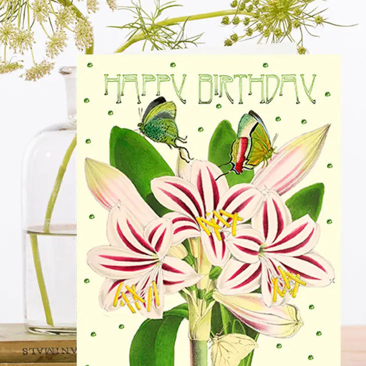 Amaryllis Glitter Birthday card by Madame Treacle.