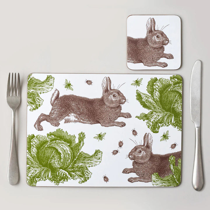 Rabbit & Cabbage Set of 4 Coasters by Thornback and Peel.