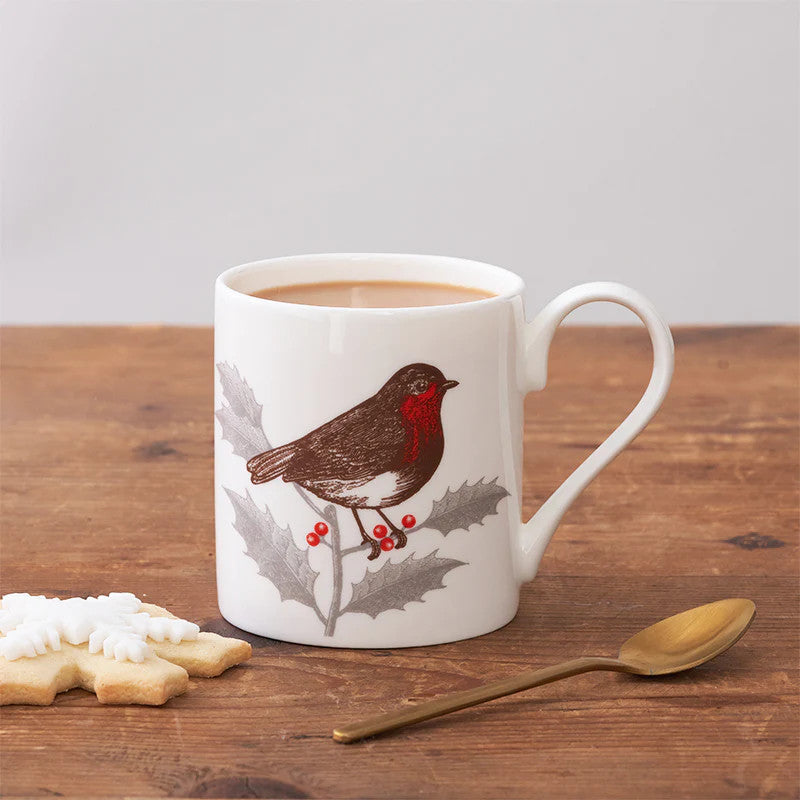 Robin & Holly Bone China Mug from Thornback & Peel