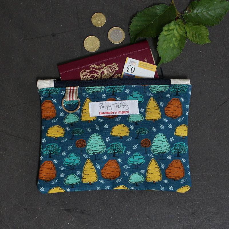 Trees Flat zip pouch with Keyring by Poppy Treffry.